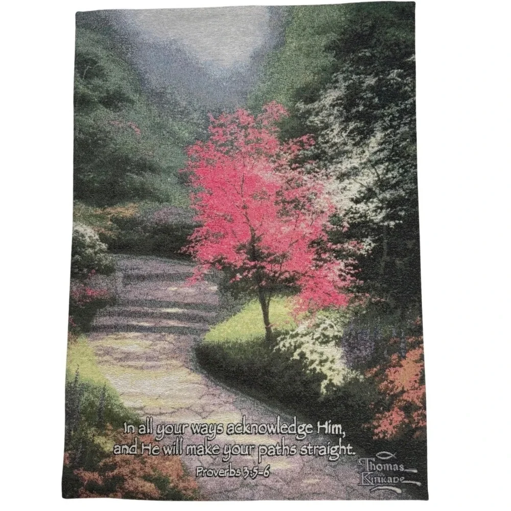 Thomas Kinkade Afternoon Tapestry Wall Hanging‎ Proverbs 3:5-6 Woven Art 26x36